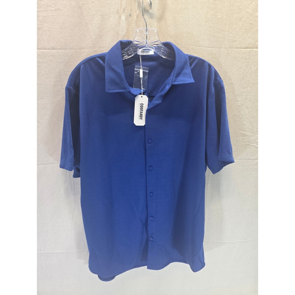 Coofandy Mens Short Sleeve Button Down Shirt Royal Blue Casual Size L 2493